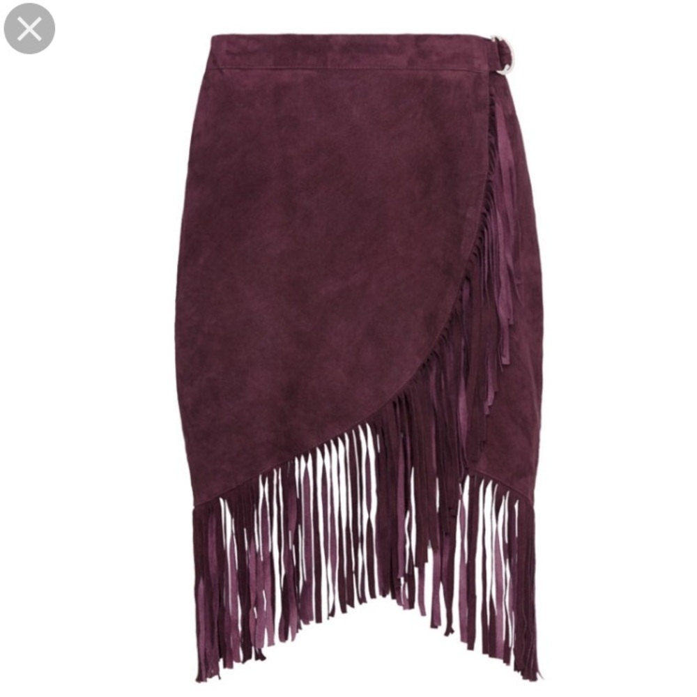 Sandy Liang  Burgundy Suede Fringe Skirt